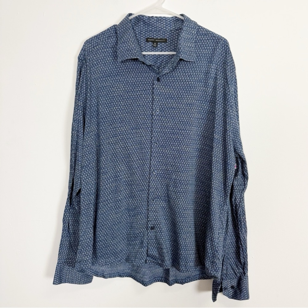 Robert Barakett Knit Shirt Mens XL Blue Button Up Long Sleeve Patterned NWOT NEW
